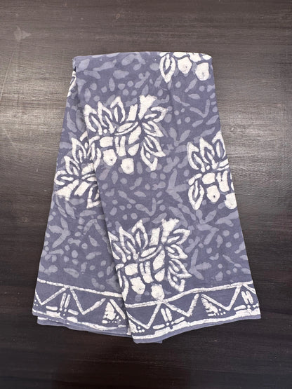 Bluish Grey Hand Block Print Pure Cotton Saree