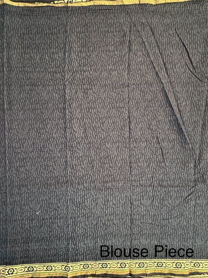Indigo Blue Block Print Cotton Blend Saree