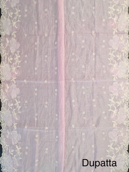 Pink Cotton Chanderi 3-Piece Unstitched Suit