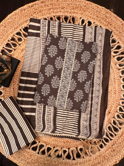 Brown Jaipuri Necktie Cotton 3-Piece Suit