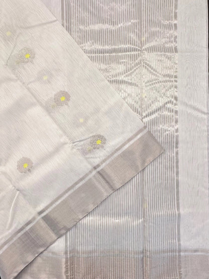 Off White Silver Zari Pure Chanderi Saree