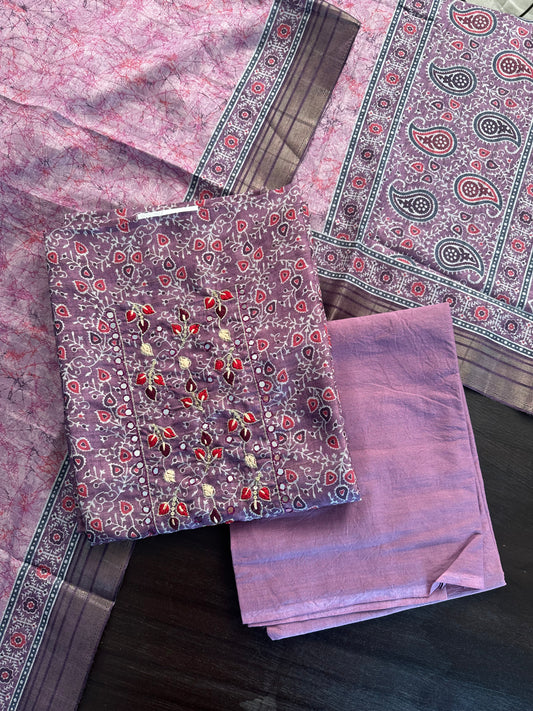 Ajrakh Print Chanderi 3-Piece Suit