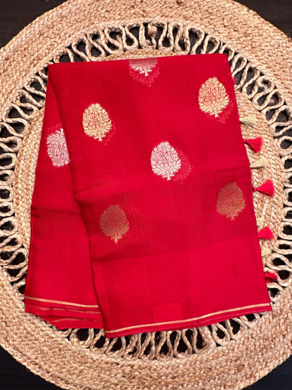 Red Manika Kota Doria Art Silk Saree