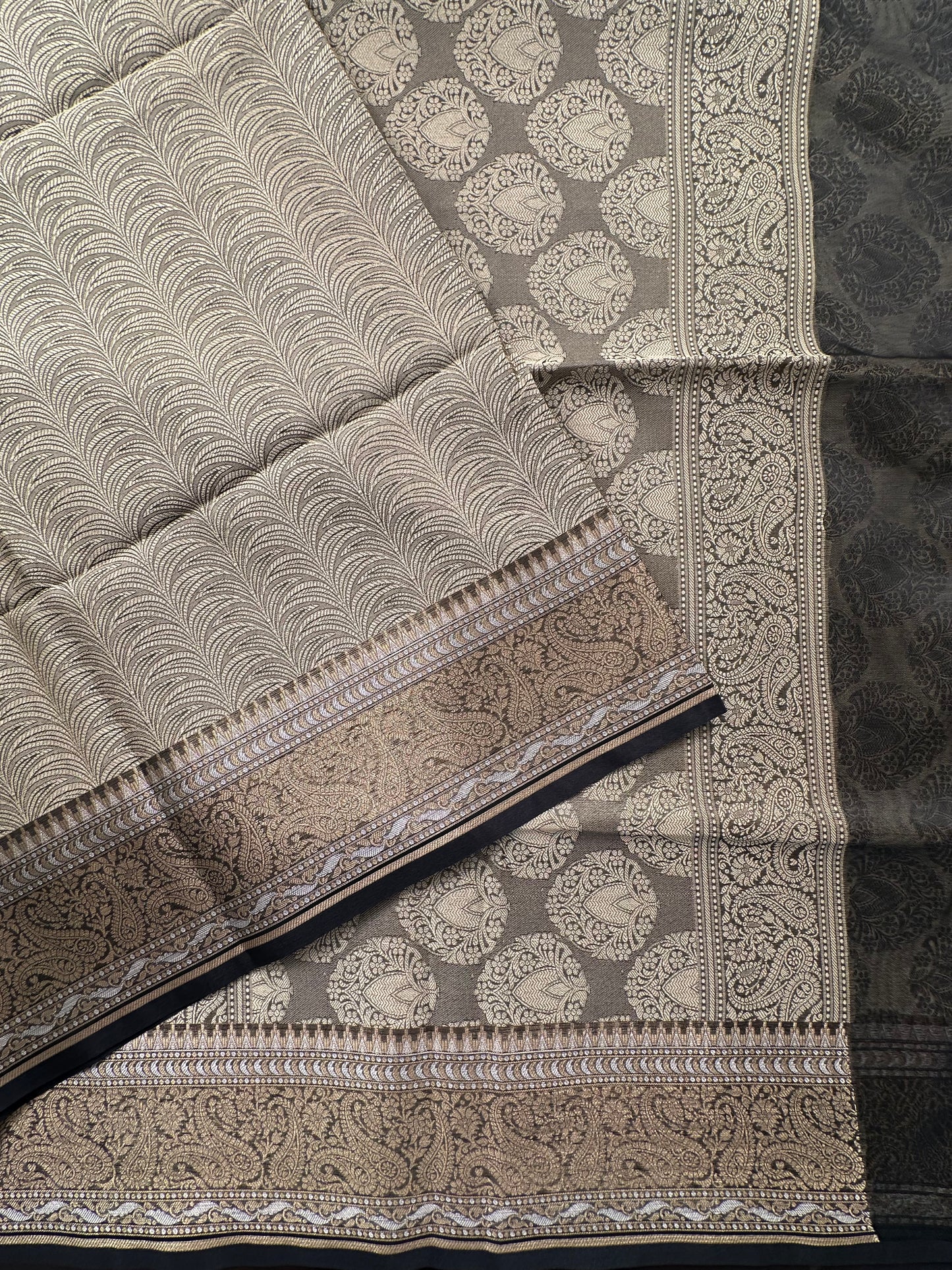 Grey-Black Fancy Tissue Saree