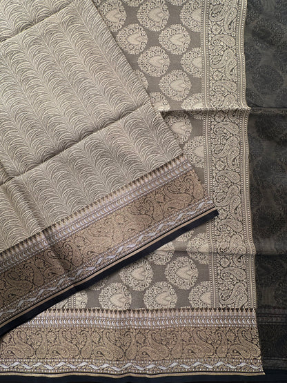 Grey-Black Fancy Tissue Saree