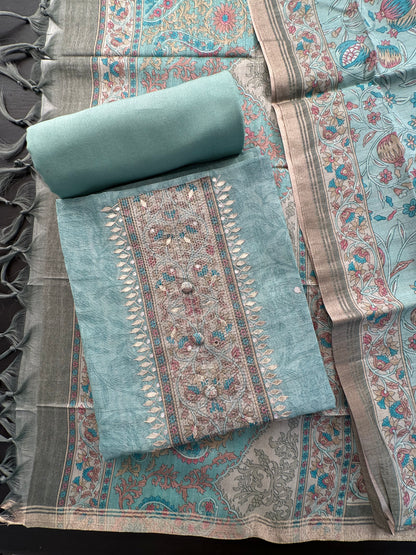 Pista Green Fancy Cotton 3-Piece Suit