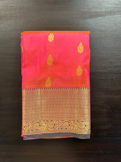 Coral Pink Pondicherry Handloom Pure Silk Saree