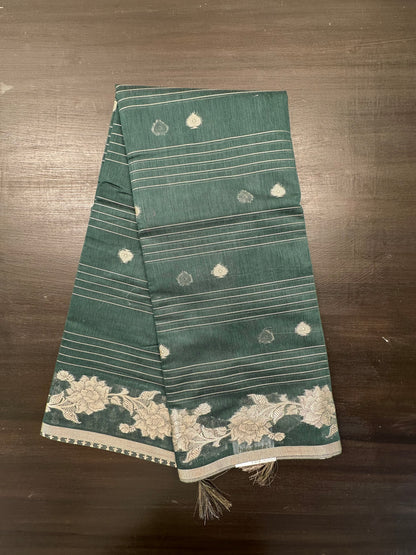 Bottle Green Chanderi Cotton Saree