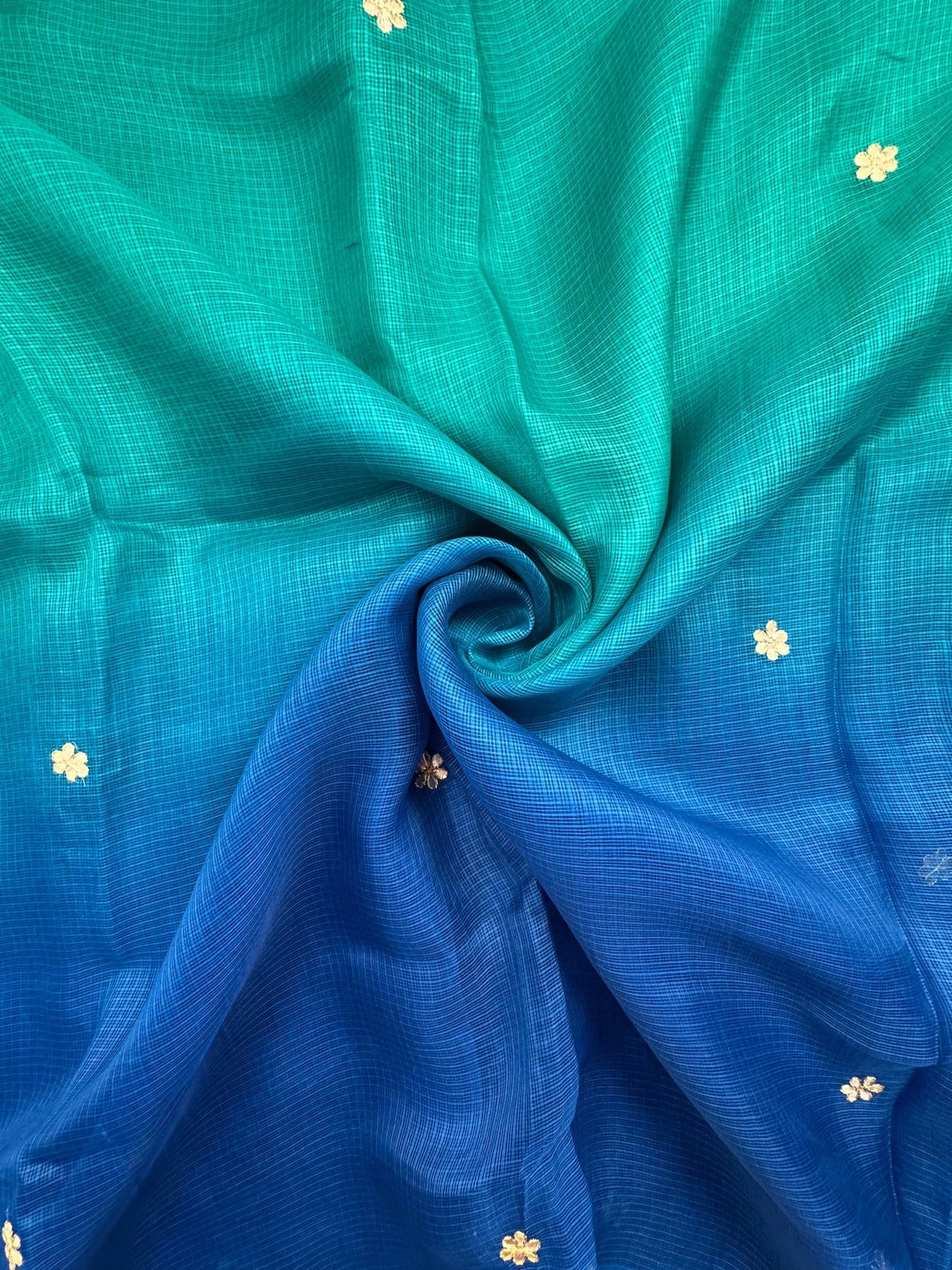 Sea Green-Blue Rati Shaded Kota Doria Pure Silk Saree With Gota Patti Work