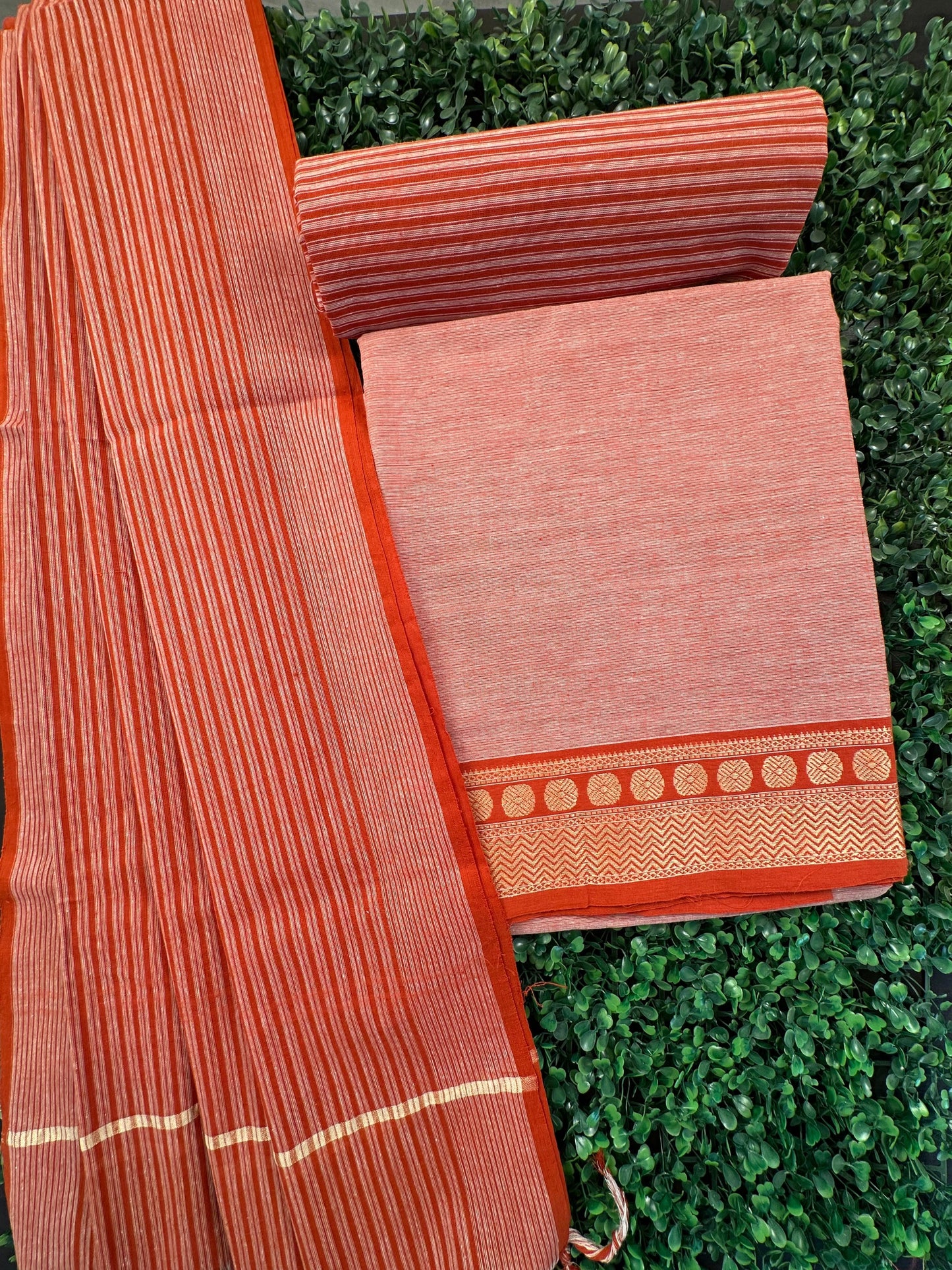 Peach Dharwad South Cotton 3-Piece Suit