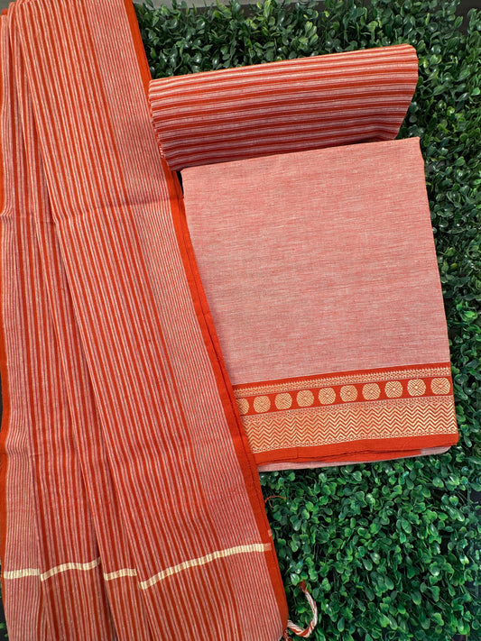 Peach Dharwad South Cotton 3-Piece Suit