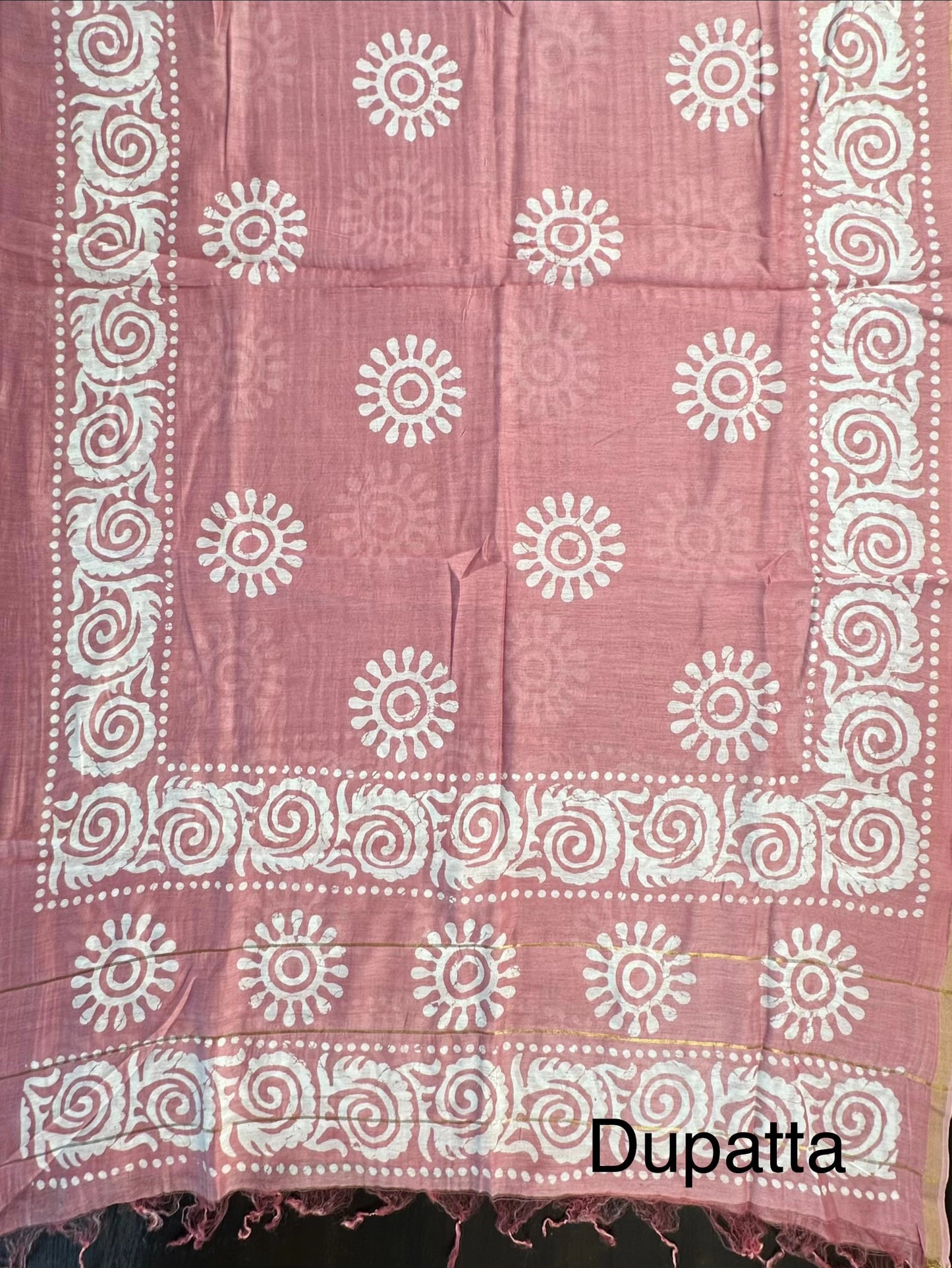 Pink Printed Chanderi 3-Piece Unstitched Suit