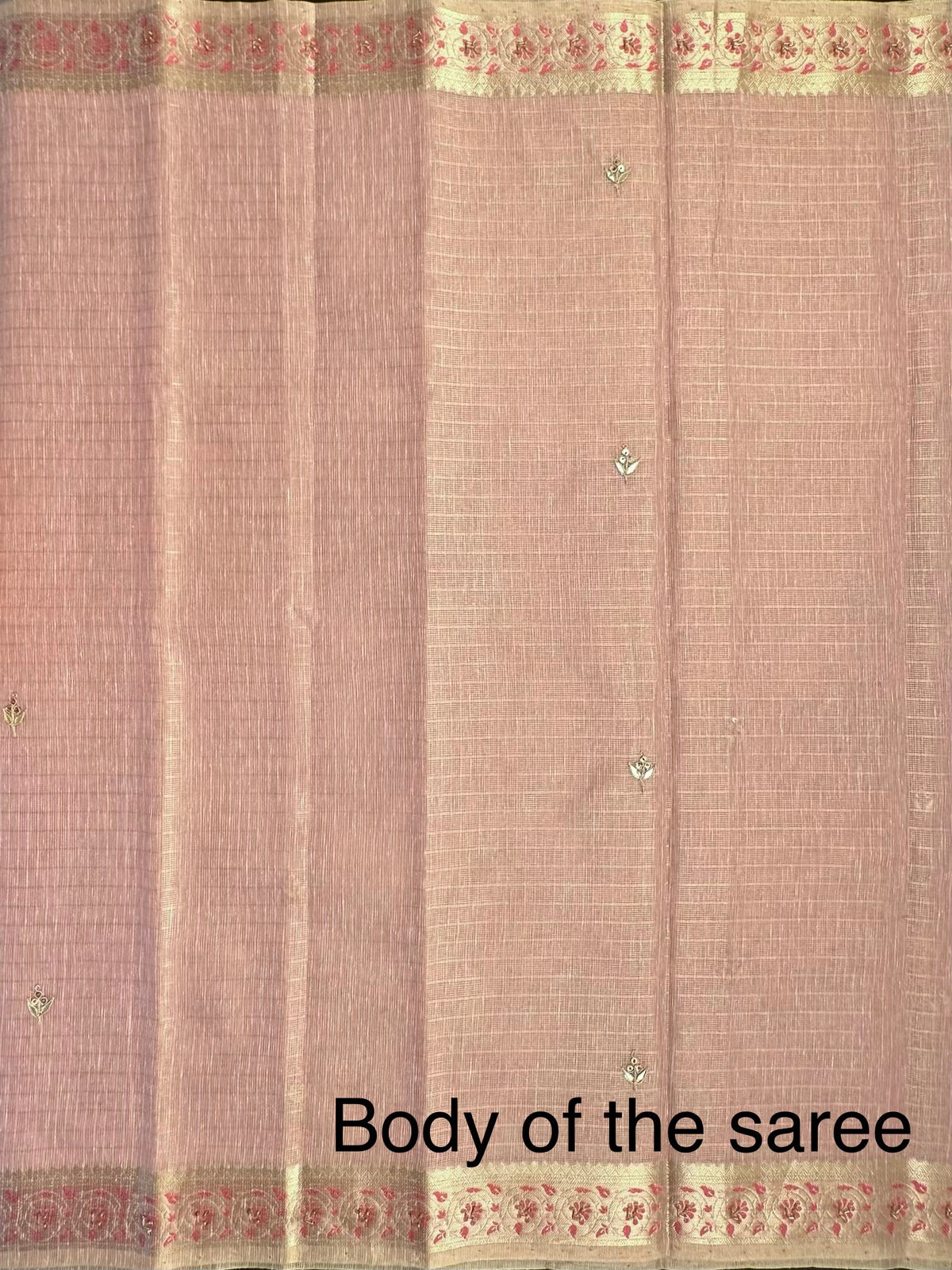Dusky Pink Fancy Zari Cotton Saree With Hand Work