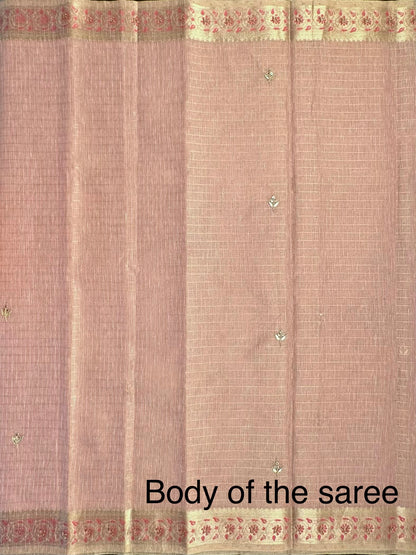 Dusky Pink Fancy Zari Cotton Saree With Hand Work