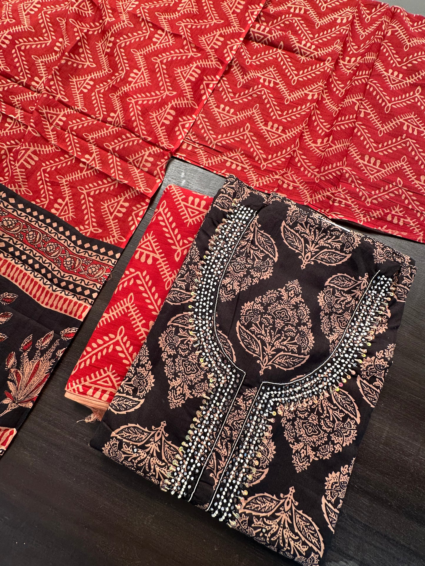 Black Printed Cotton 3-Piece Suit