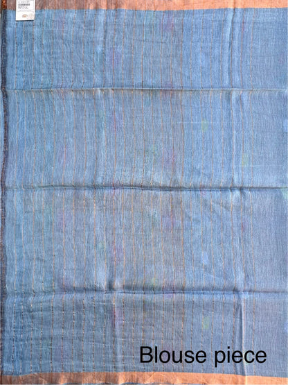 Firozi Fancy Cotton Tissue Saree ( Linen Texture)