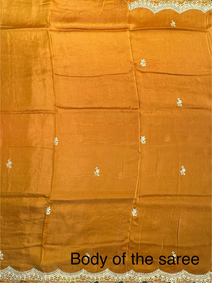 Mustard Artificial Crepe Saree With Hand Work