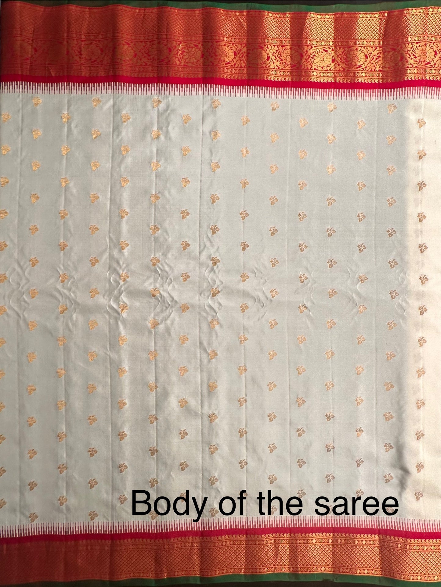 Off-White Red Gadwal Pure Silk Saree