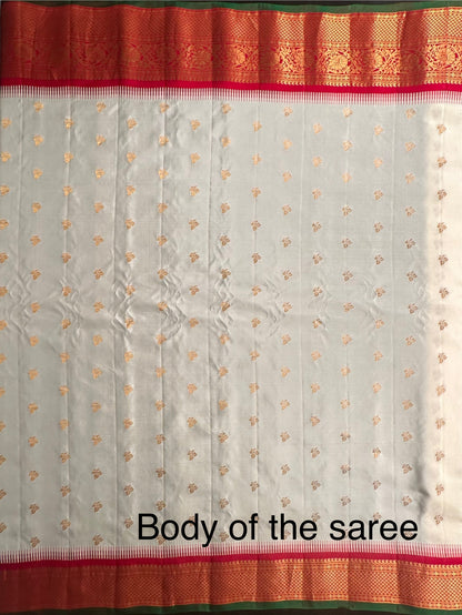 Off-White Red Gadwal Pure Silk Saree