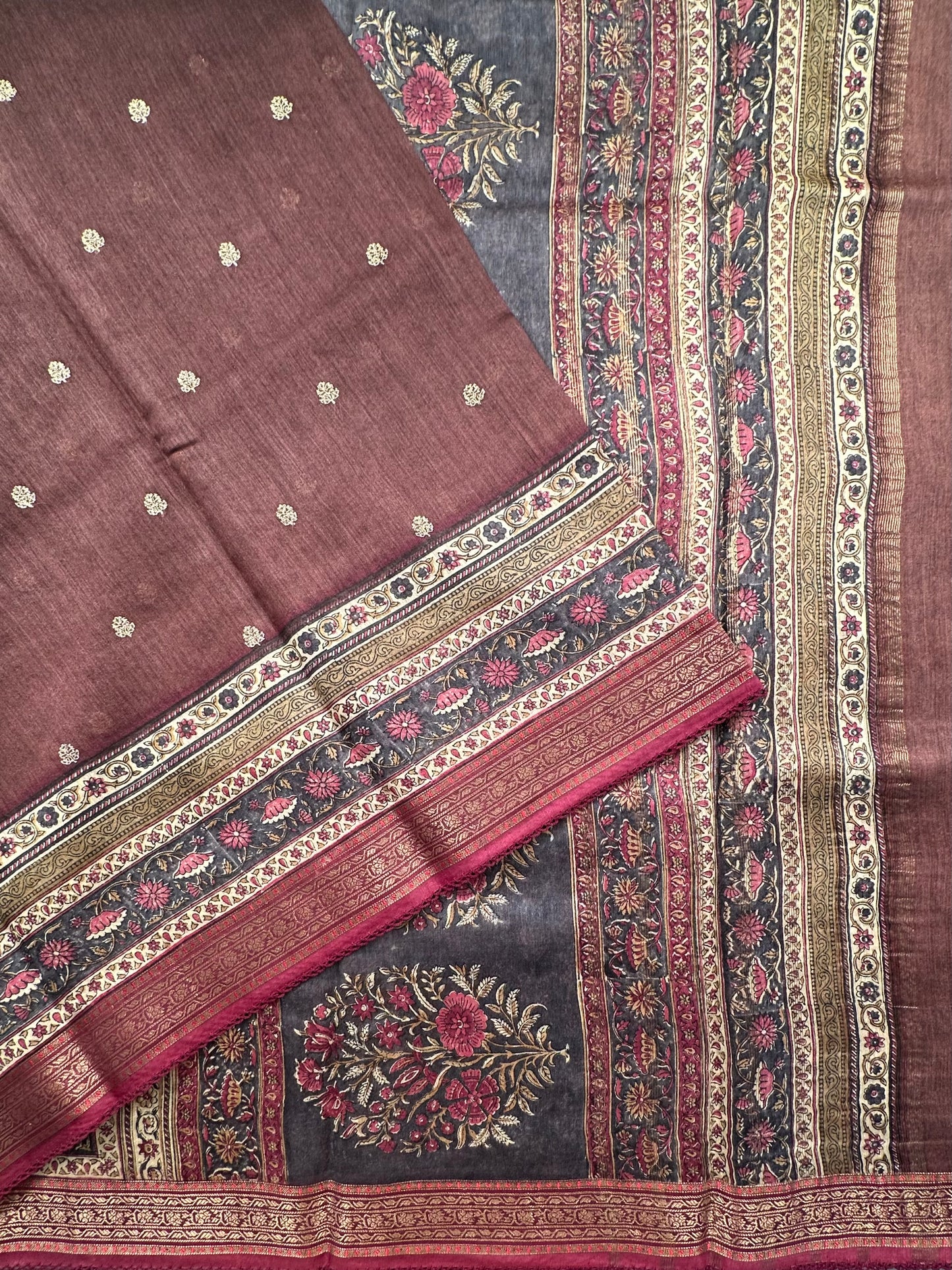 Dark Brown Muga Silk Saree