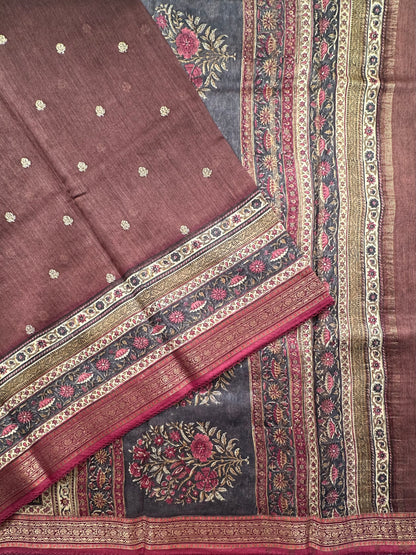 Dark Brown Muga Silk Saree
