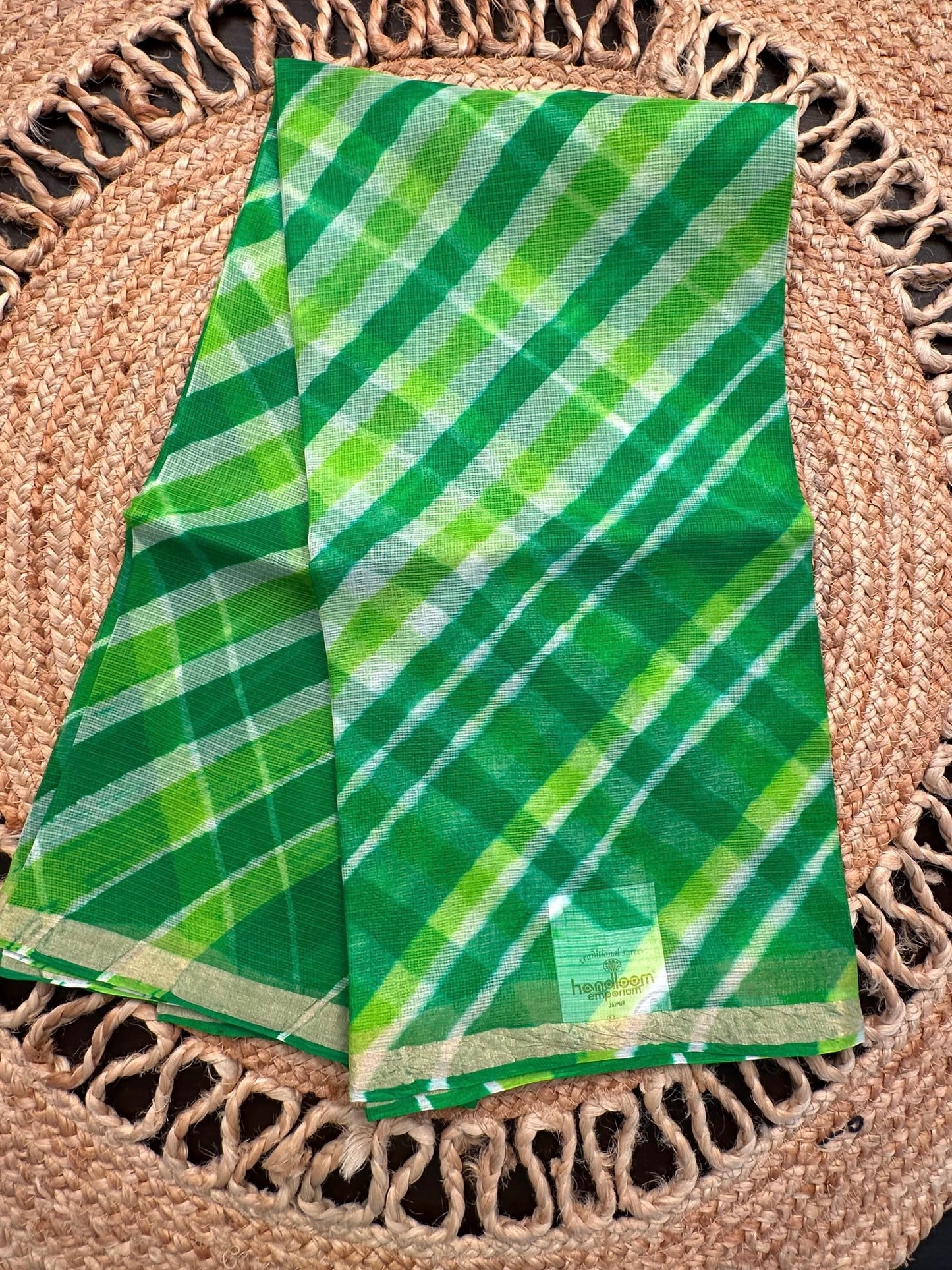 Green Leheriya Kota Doria Pure Silk Saree