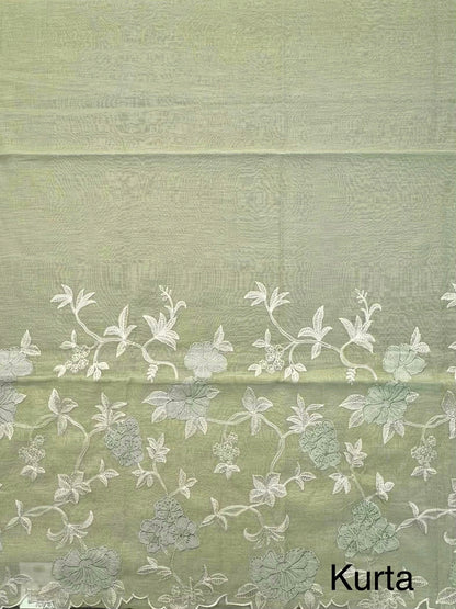 Pista Green Cotton Chanderi 3-Piece Unstitched Suit