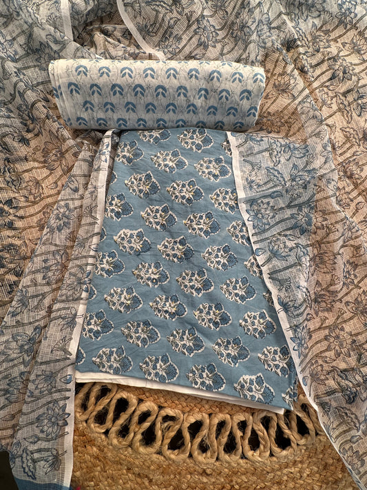 Grey Printed Pure Cotton Suit