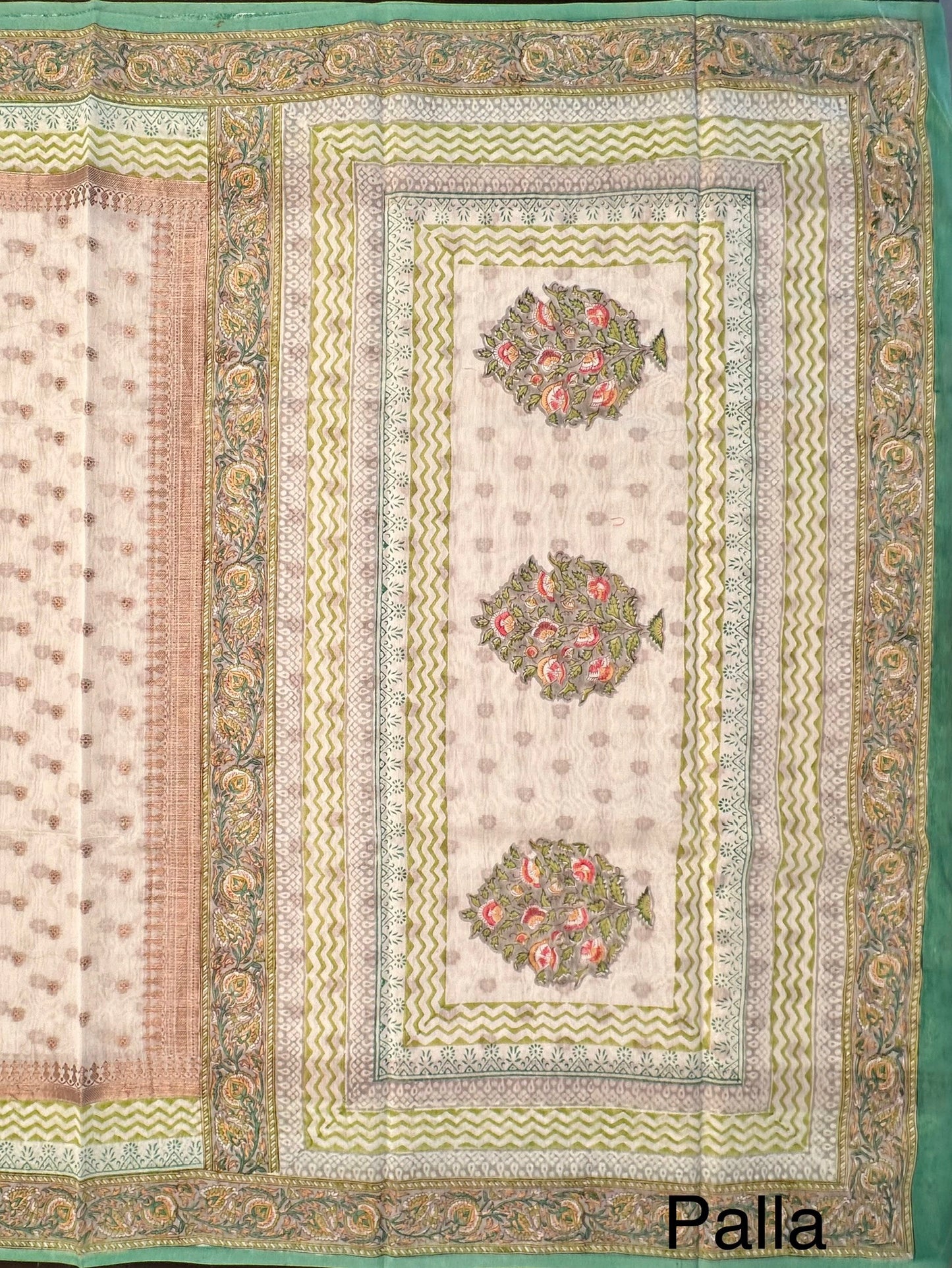 Off White Chanderi Saree with Hand Block Print