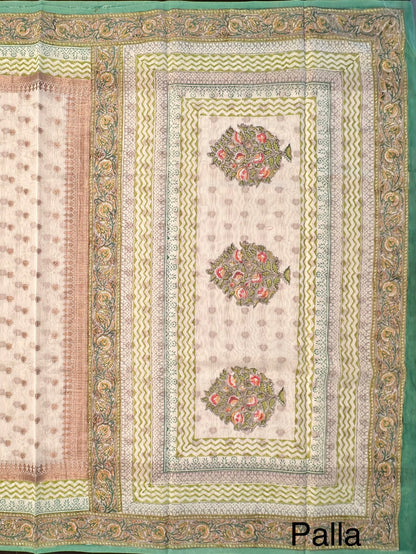 Off White Chanderi Saree with Hand Block Print