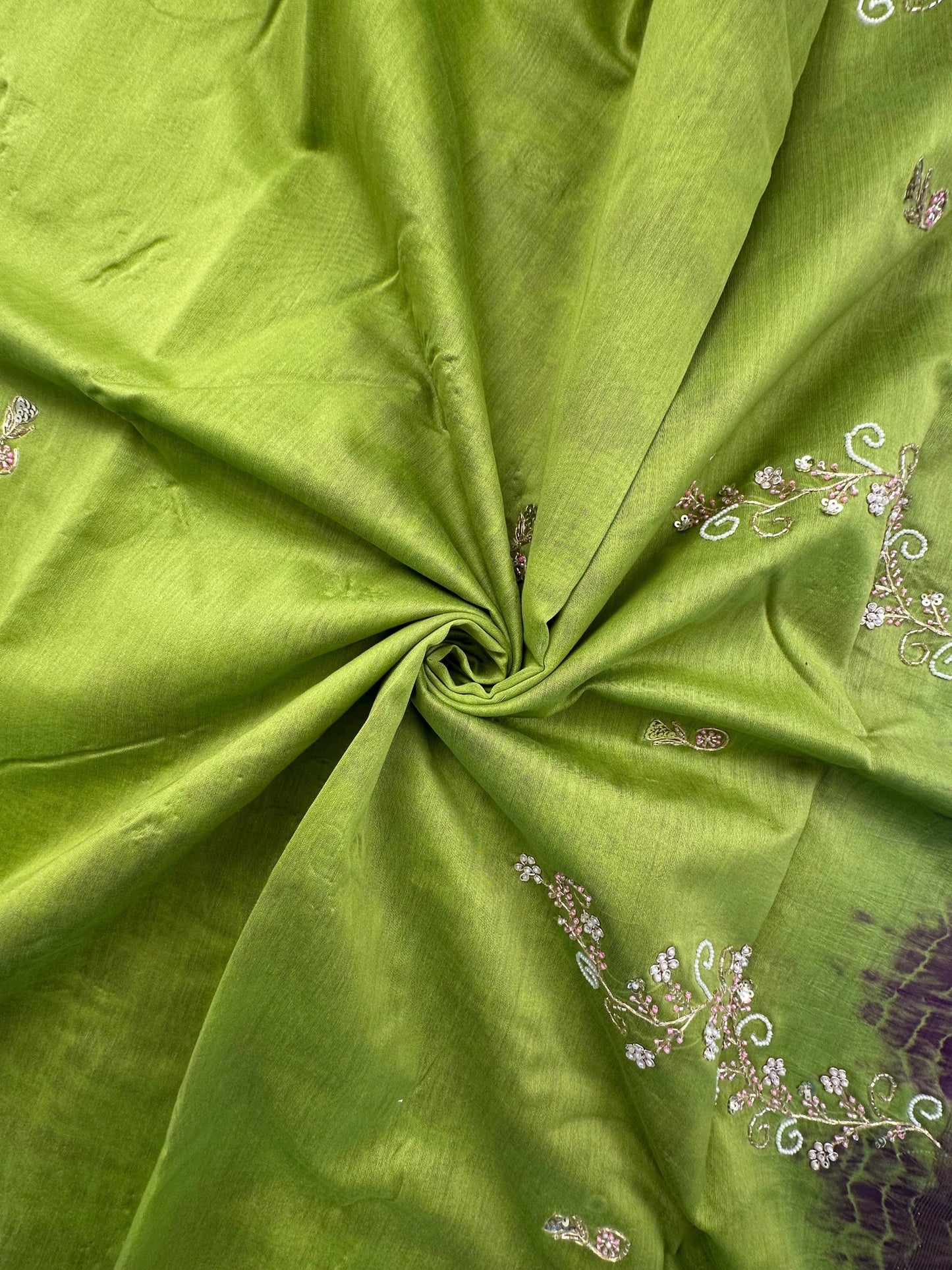 Green Chanderi Saree With Hand Work