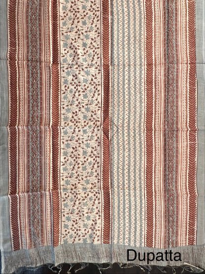 Grey Printed Chanderi 3-Piece Unstitched Suit