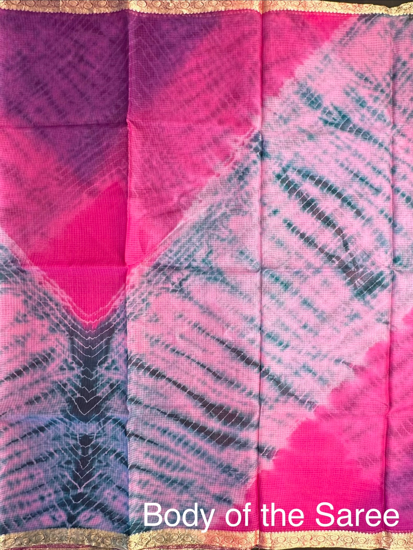 Rani Pink -Rama Green Shibori Kota Doria Pure Silk Saree