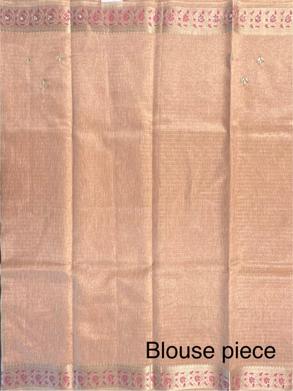 Peach Hand Work Fancy Tissue Saree