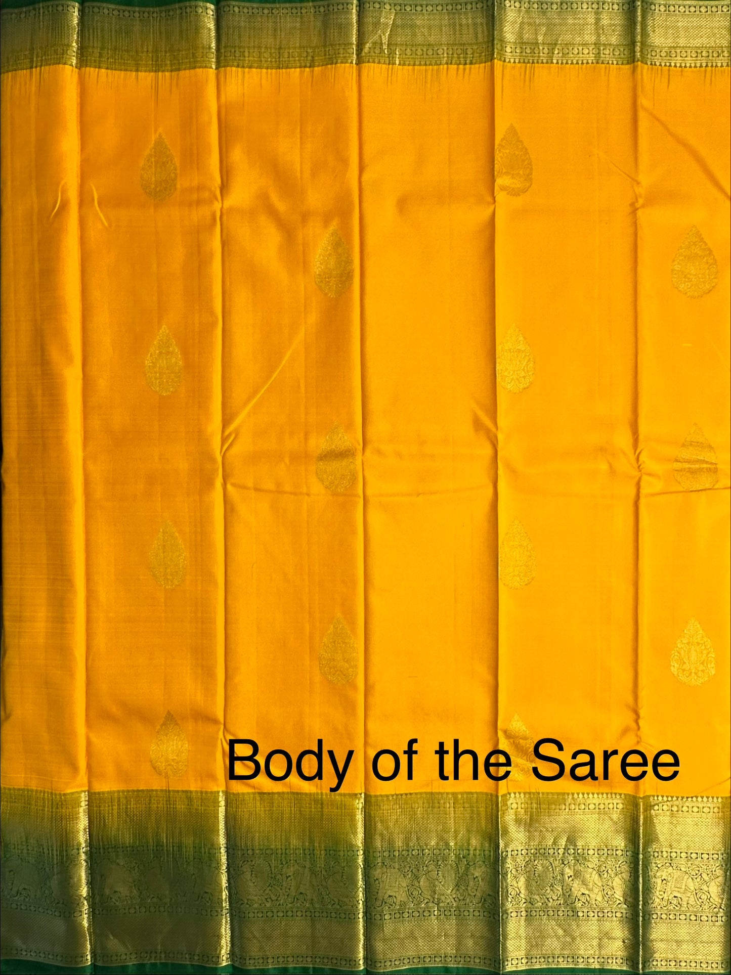 Mustard-Bottle Green Handloom Kanjivaram Pure Silk Saree