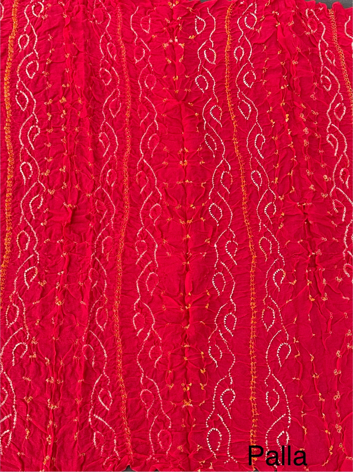 Coral Pink Bandhej Chinon Saree