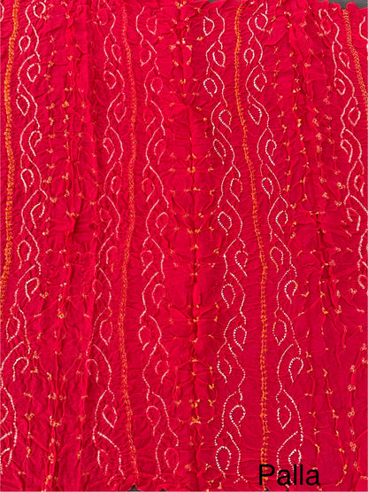 Coral Pink Bandhej Chinon Saree