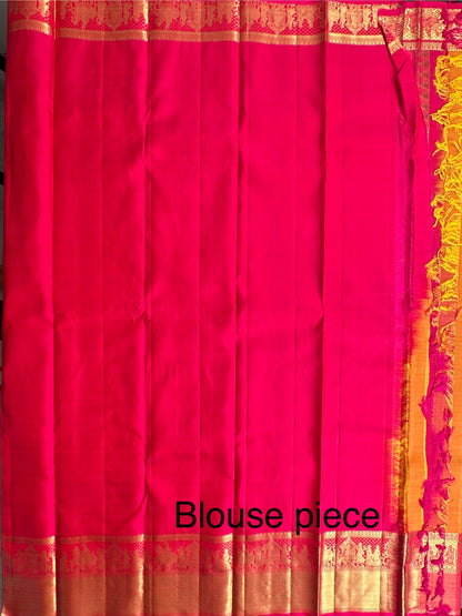 Orange-Rani Handloom Kanjivaram Pure Silk Saree