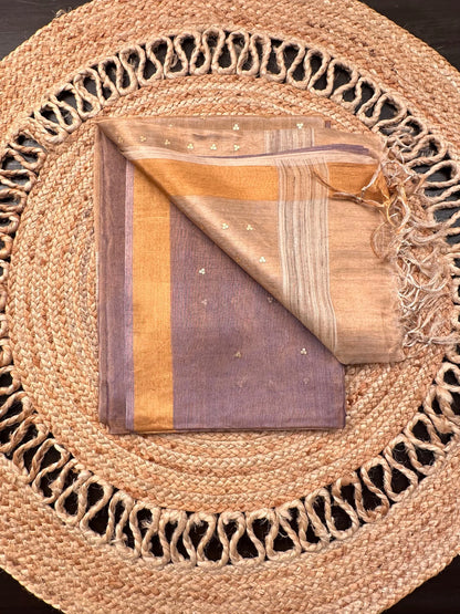 Purple-Gold Pure Tissue Silk Saree