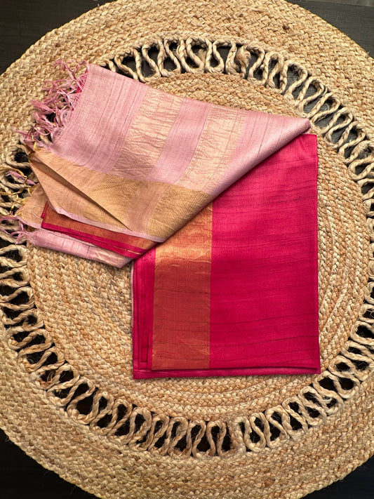 Rani-Pink Handloom Tussar Silk Saree