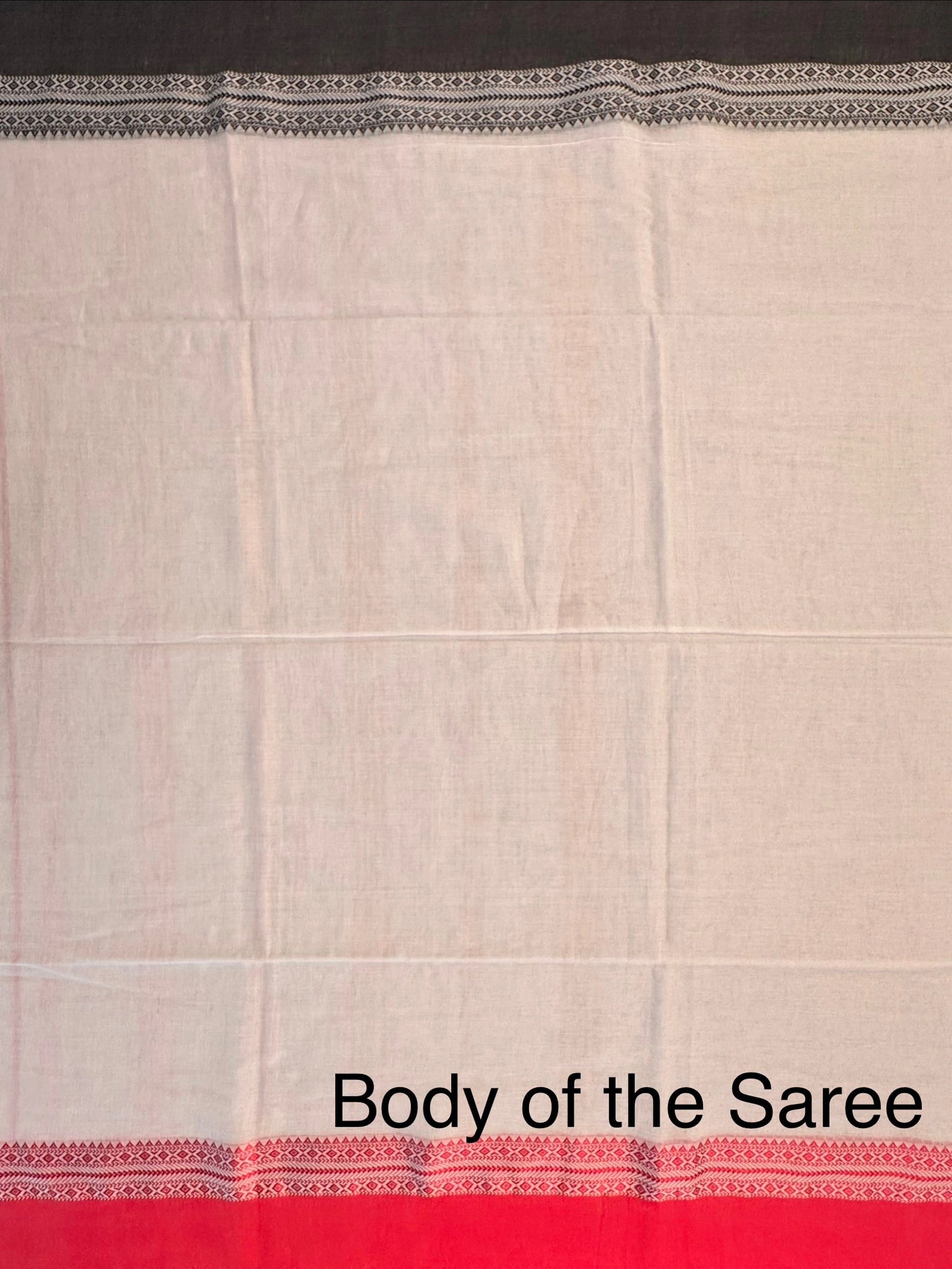 Off White-Red-Black Piku Bengal Cotton Saree