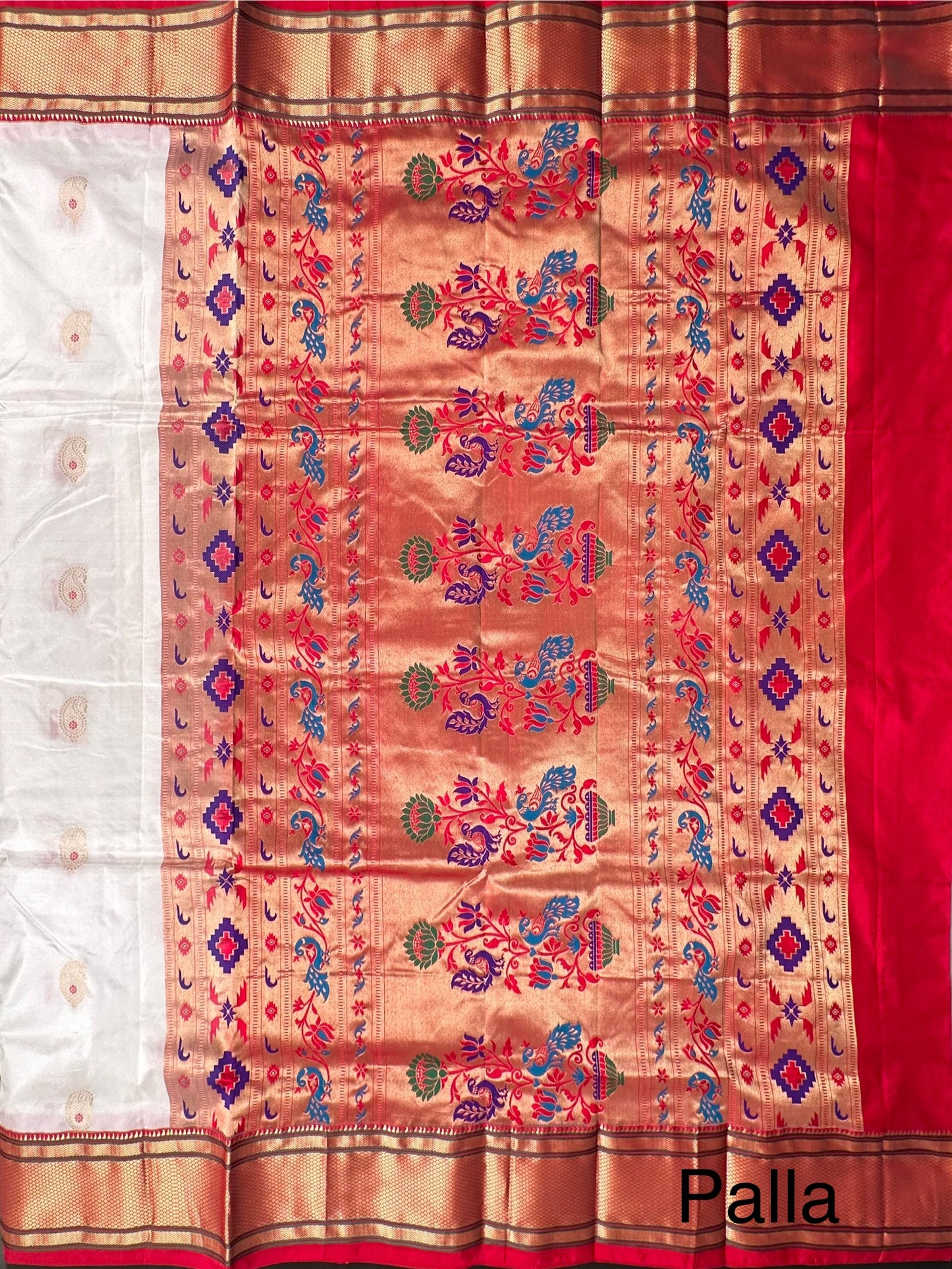 Off White-Red Paithini Silk Saree