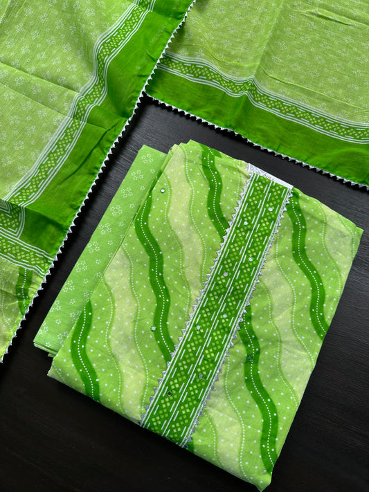 Parrot Green Jaipuri Necktie Cotton 3-Piece Suit