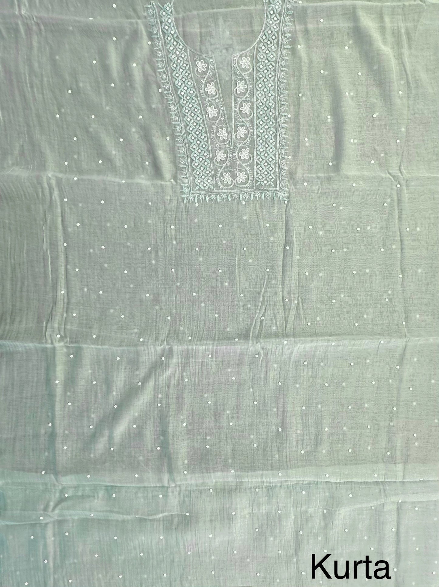 Sea Green Chanderi Chikankari 3-Piece Unstitched Suit with Katdana Work