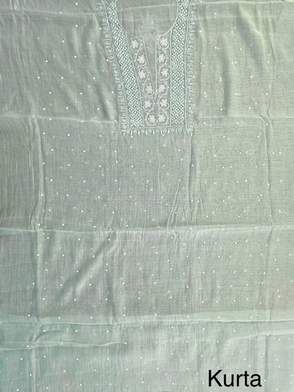 Sea Green Chanderi Chikankari 3-Piece Unstitched Suit with Katdana Work