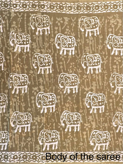 Mehendi Green  Block Print Pure Cotton Saree