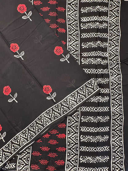 Black Baag Hand Block Print Pure Cotton Saree