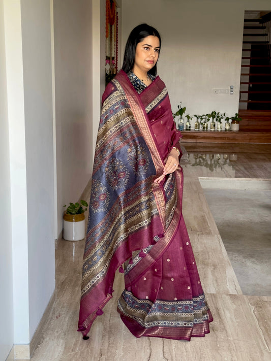 Maroon Muga Silk Saree
