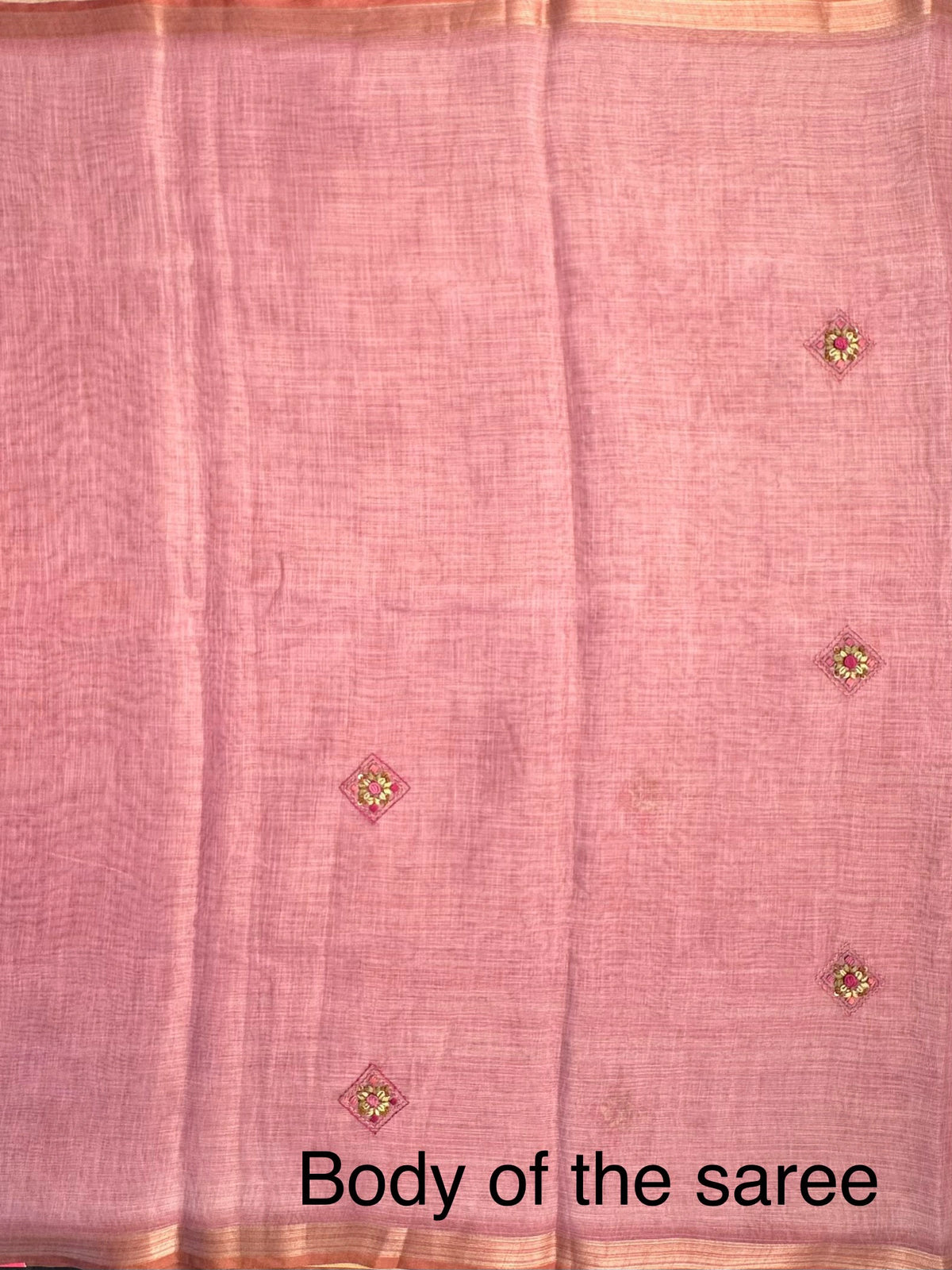 Dusky Pink Blended Cotton Saree with Hand Embroidery