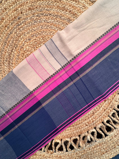 Beige-Navy Piyali Bengal Cotton Saree